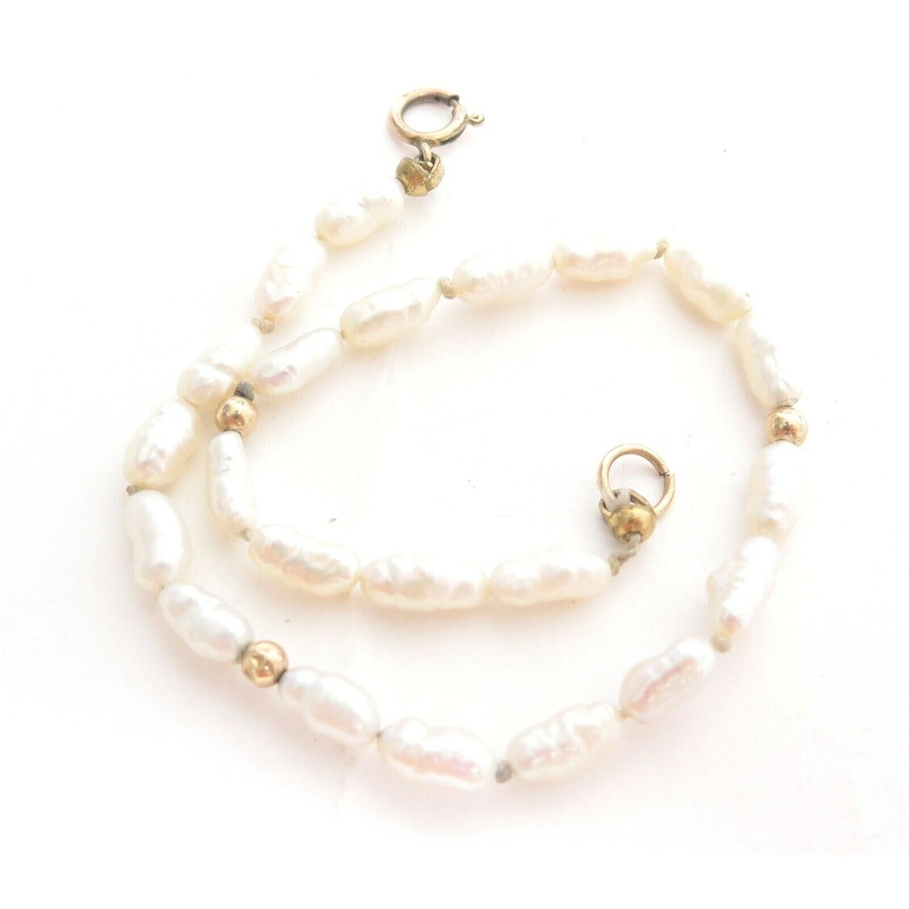 Vintage Lovely Classic Signed Gold Filled White‎ Fresh Water Pearl Bracelet A975